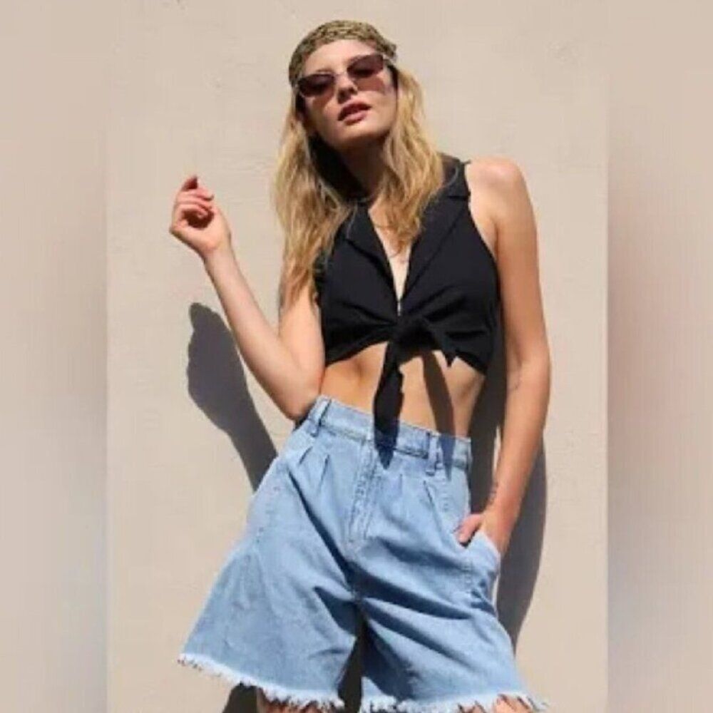 We the Free Free People High Waist Blue Denim Shorts sz 25 Boho Festival Beach